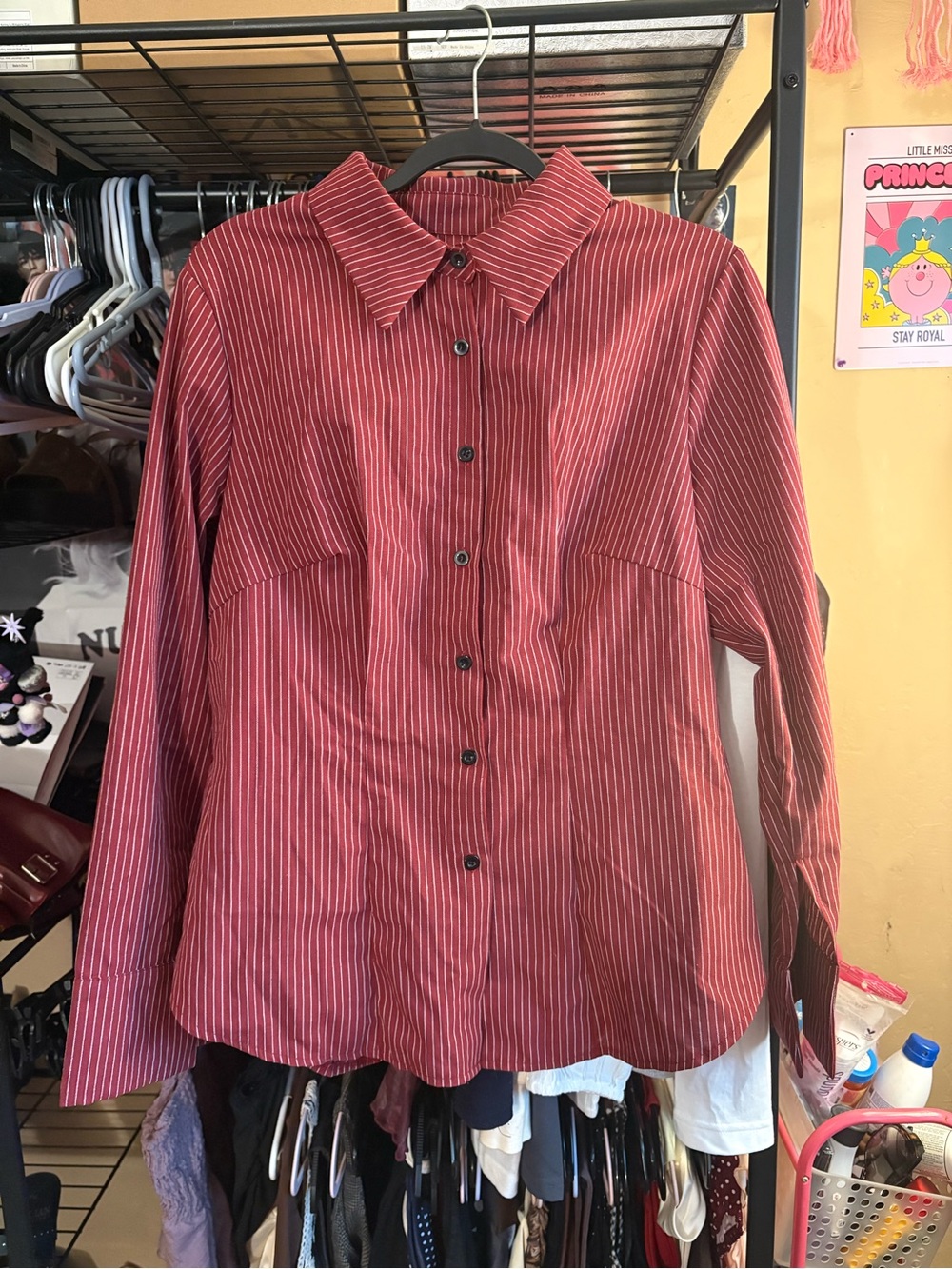 Burgundy Striped Button Down Shirt